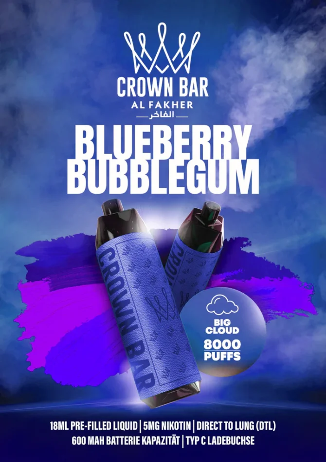 Al Fakher Crown Bar 8000 Blueberry Bubblegum